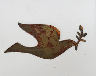 6 inch Dove with Olive Branch Rough Rusty Bird Christmas Peace Metal Steel Wall Art Holiday Ornament Stencil Craft DIY Sign Made in USA