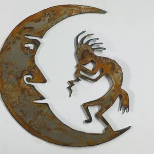 6 inch Kokopelli on the Moon Southwest Metal Rough Rusty Vintage-y Steel Wall Art Ornament Craft DIY Sign Wind Chime