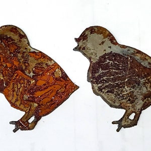 Lot Set of 2 Rusty 3 inch Baby Chick Chicken Farm Animal  Bird Shapes Vintage Antique Metal Art Ornament Craft Stencil Sign DIY Made in USA