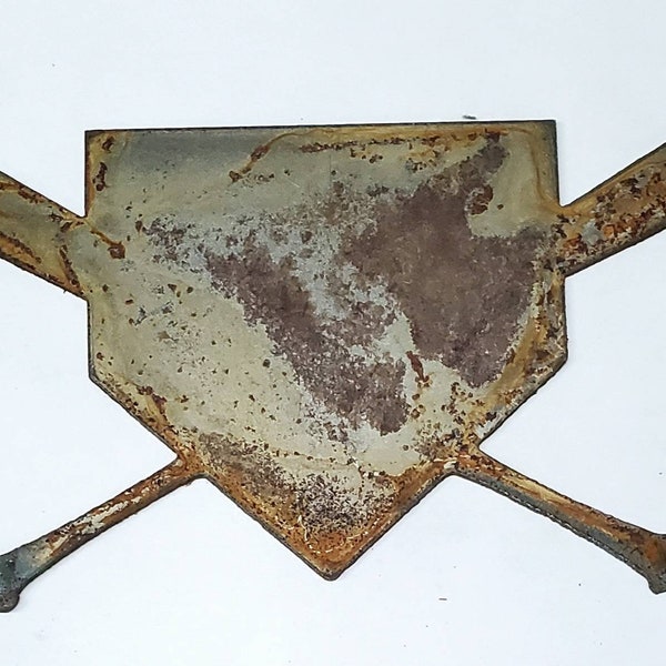 6 inch Home Plate Crossed Bats Baseball Sport Decor Rusty Rough Metal Steel Wall Art Ornament Stencil Vintage Sign DIY Craft Made in USA