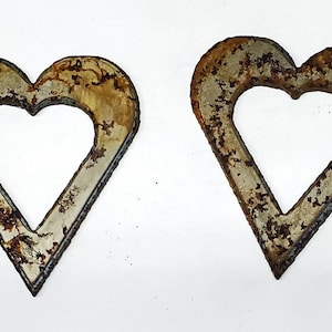 Lot Set of 2 Hollow Heart Shape 3 inch Rusty Vintage Antique-y Metal Steel Wall Art Ornament Stencil DIY Love Sign Made in USA