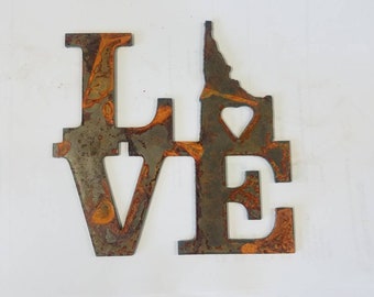 6 inch Square Love w/ Idaho State and Heart Rusty Rustic Vintage Antique-y Metal Steel Wall Art Ornament Craft Stencil DIY Sign Made in USA