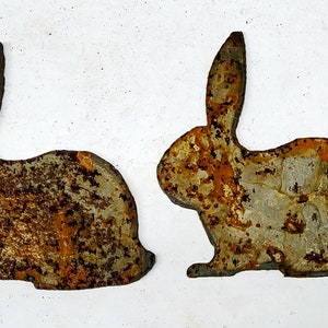 Lot Set of 2 Rabbit Bunny Shape 3 inch Rusty Vintage Antique-y Metal Steel Wall Art Ornament Craft Stencil DIY Sign Made in USA