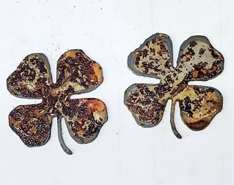 Lot Set of 2 Shamrock Four Leaf Clover Shape 2 inch Rusty Vintage Antique-y Metal Steel Wall Art Ornament Craft DIY Sign Made in USA