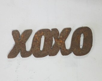 4 inch XOXO Script Style Rusty Vintage Metal Steel Wall Art Craft Stencil Sign DIY Kisses Hugs Love Miss You Made in USA