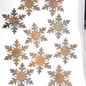 Set of 10 Rough Rusty Vintage Snowflakes 3 inch Metal Art Christmas Holiday Ornament Stencil Wind Chime Crafts DIY Sign