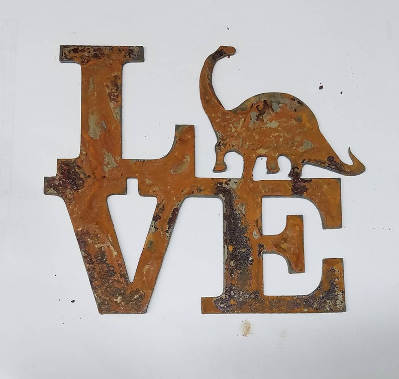 6 Inch Square Love With Dinosaur Brontosaurus Rusty Rustic Etsy - image 0