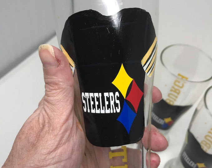 Personalized hand painted Steelers Jersey, Your Name on a Steelers Glass, Perfect football Fan Gift Under 15 dollars, Personalized Gifts