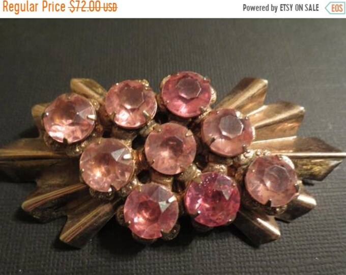 Mad Men Holiday. Retro ON SALE Beautiful large pink headlight rhinestones vintage brooch 1950s