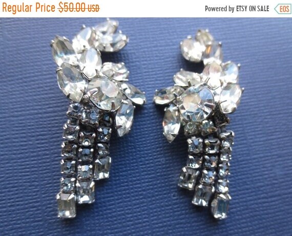 ON SALE Vintage rhinestone earrings. Mid Century. - image 1