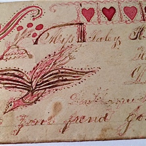 Antique 1850's Civil War Era Embellished Envelope with Bird and Hearts - Token of Friendship