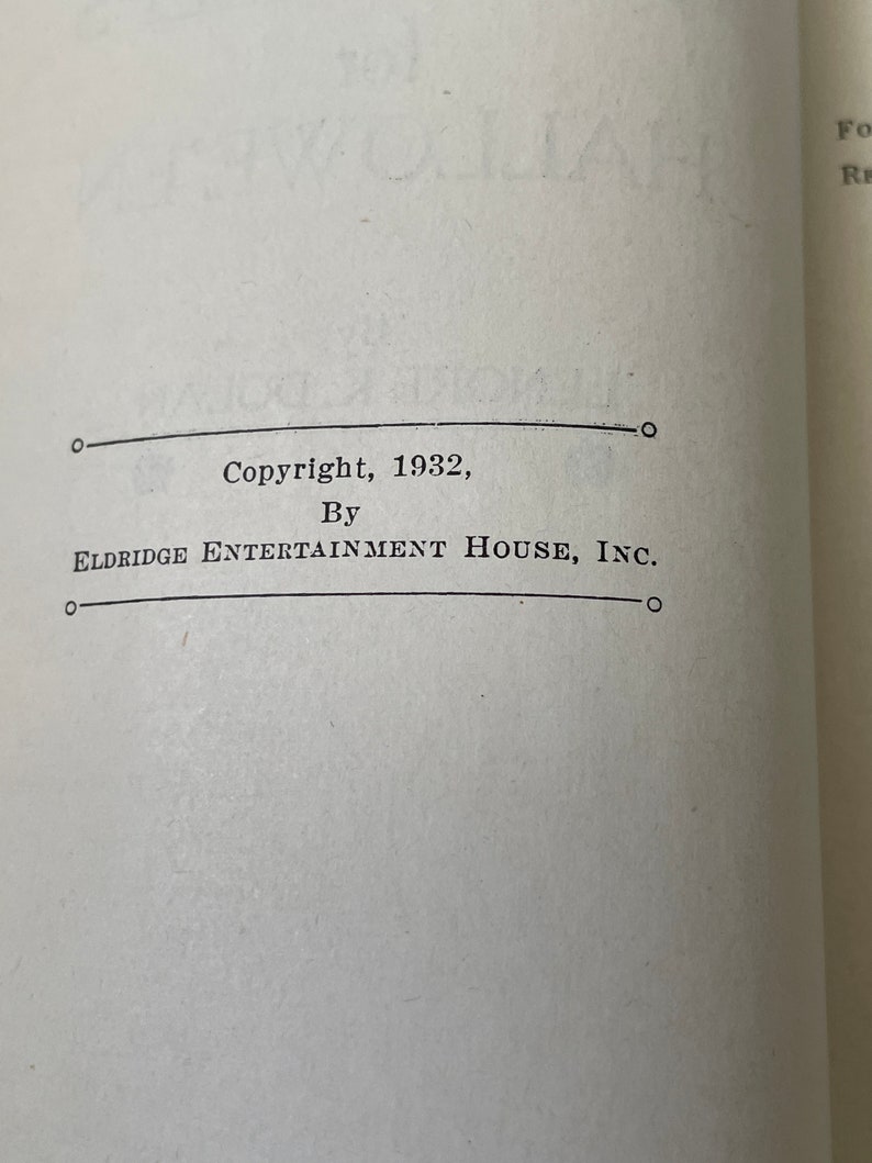 May include: Copyright information for a book published in 1932 by Eldridge Entertainment House, Inc.