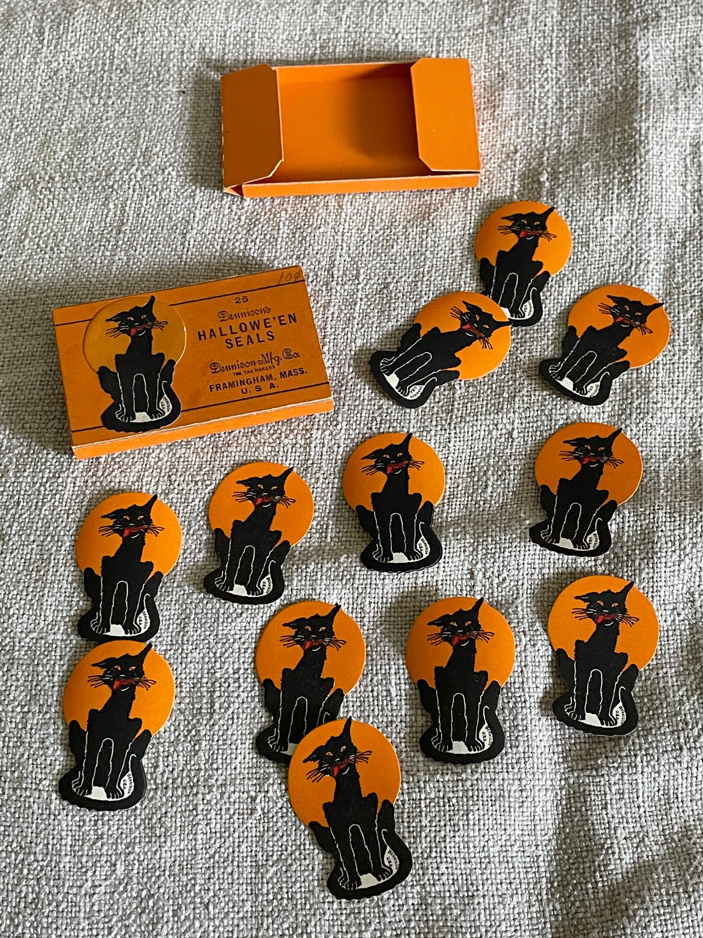 Antique Dennison Halloween Cat Seals -  Portugal