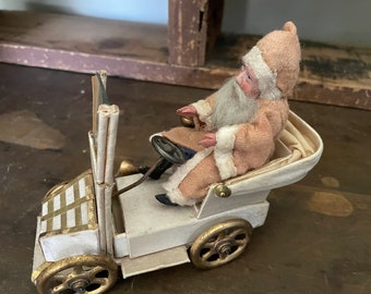 Rare Antique French Santa in Car - Candy Container