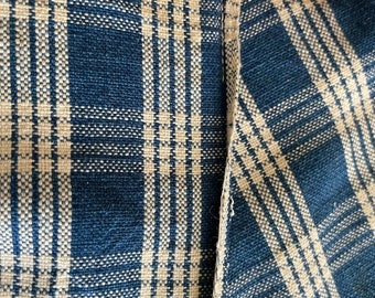 Antique Blue Plaid Homespun Remnant Yardage