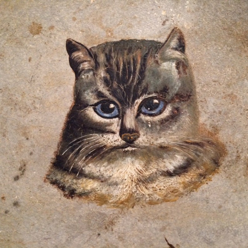 Antique Cat Oil Painting Etsy