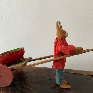 Antique Composition Rabbit Pulling Egg Cart