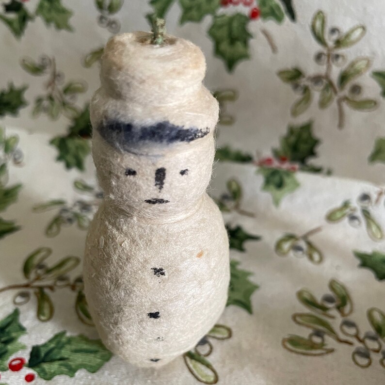Antique Cotton Batting Snowman Ornament Etsy