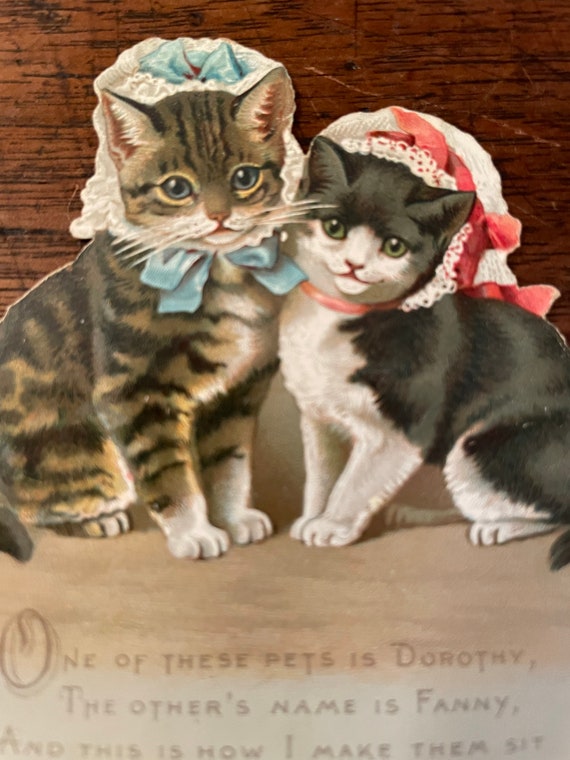 Antique Christmas Card With Cats - Etsy