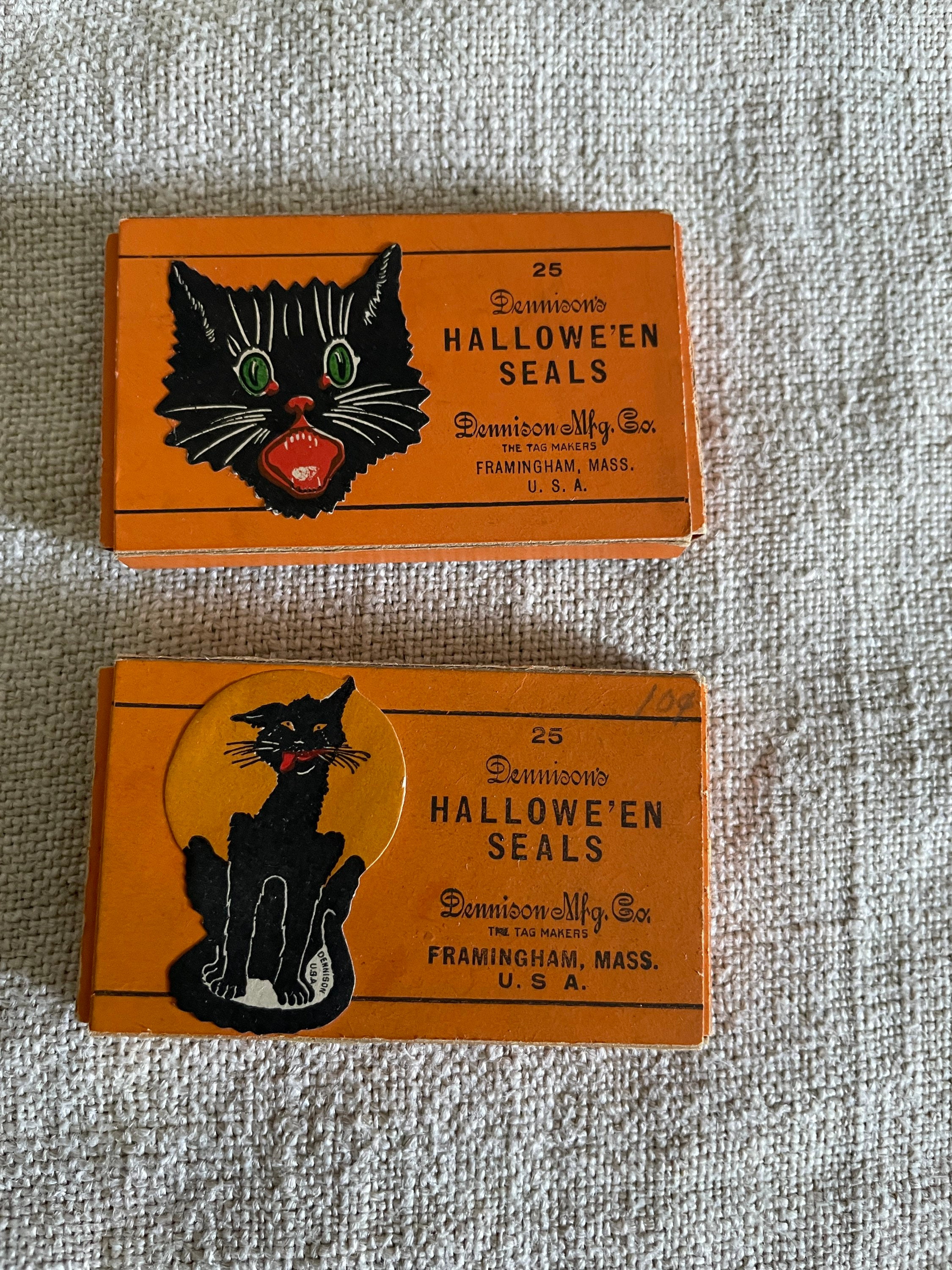 Antique Dennison Halloween Cat Seals -  Portugal