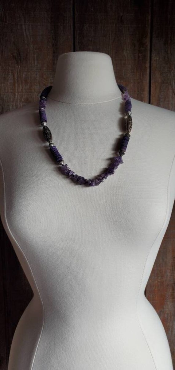 Vintage Amethyst Tribal Style Necklace - image 2