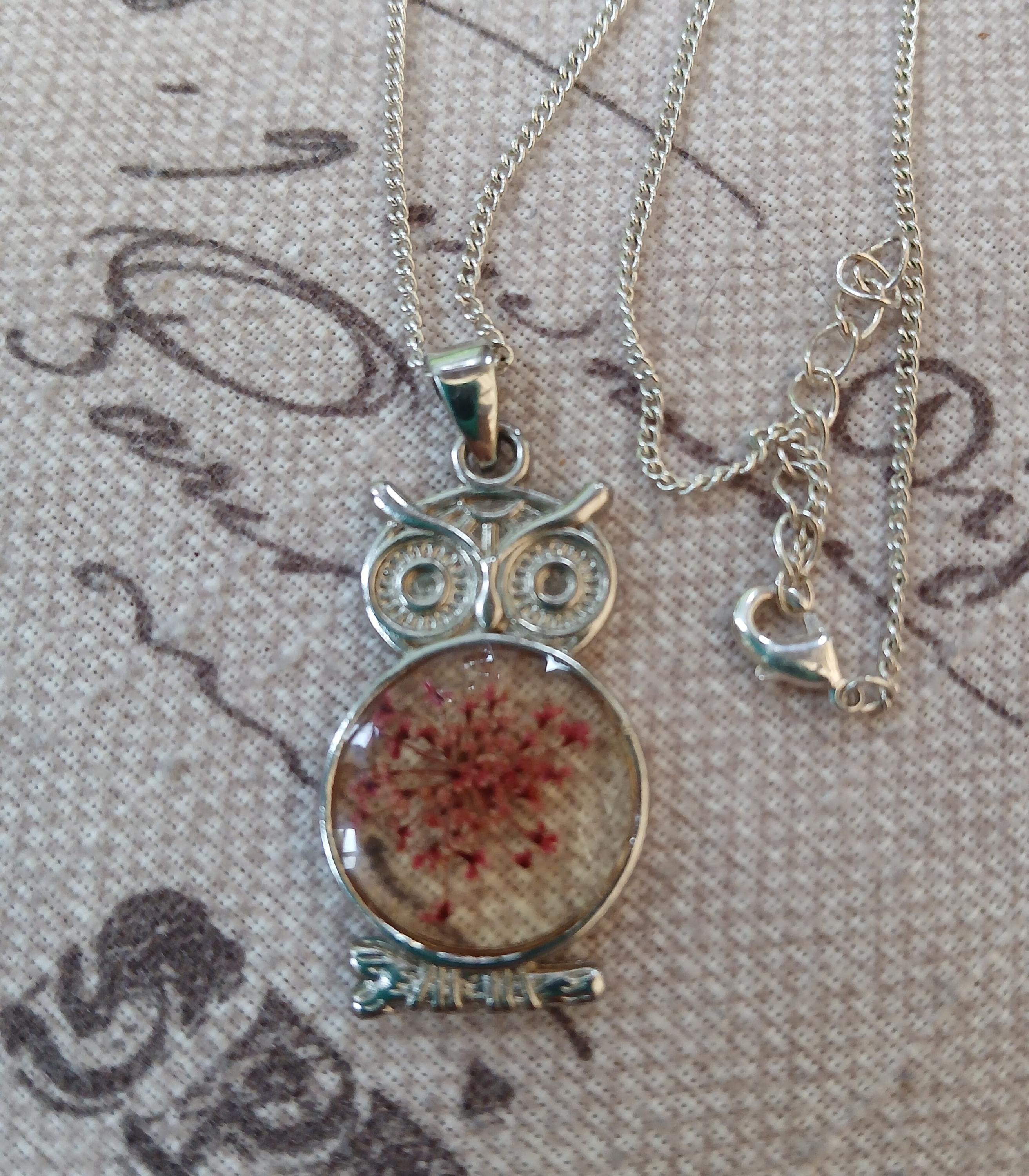 Owl and Dried Flower Necklace