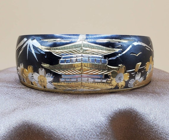 Vintage Japanese Damascene Silver Bracelet - image 1