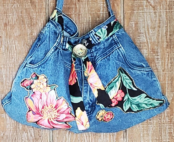 Vintage Embroidered Denim Purse - image 1