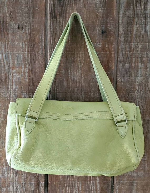 Vintage Leather Lime Green Floral Purse/Bag - image 4