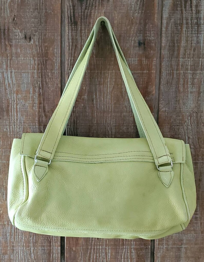 Vintage Leather Lime Green Floral Purse/Bag image 4