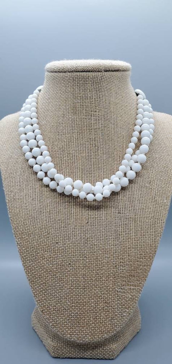 Vintage 1960s White Triple Strand Necklace