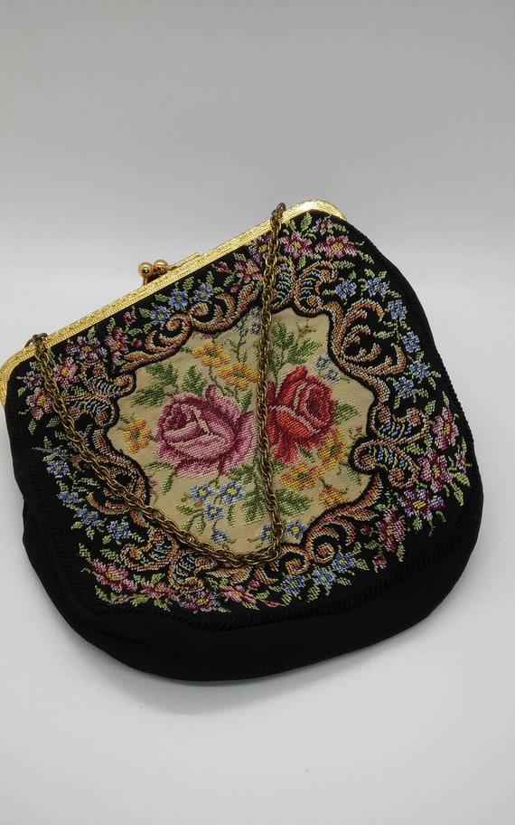 Tapestry Needlepoint Floral Evening Bag