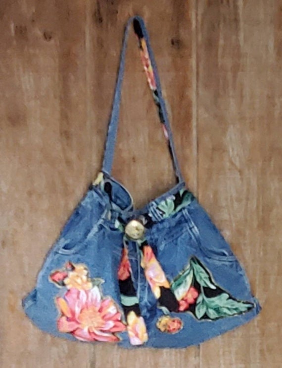 Vintage Embroidered Denim Purse - image 3