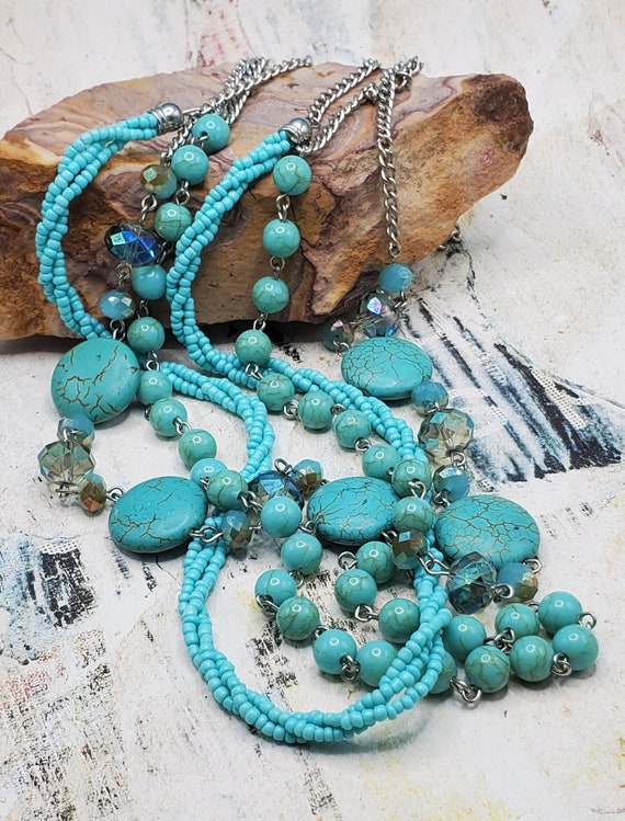 Turquoise Colored Multi Strand Necklace