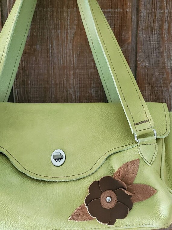 Vintage Leather Lime Green Floral Purse/Bag Gem