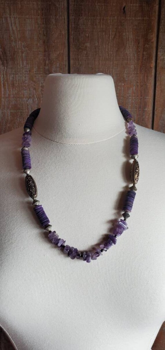 Vintage Amethyst Tribal Style Necklace - image 3