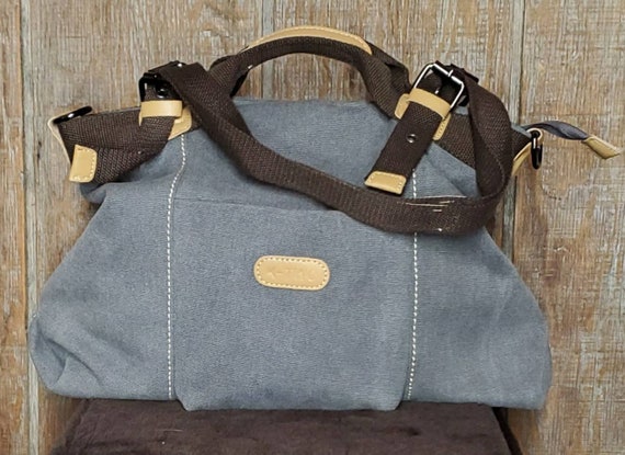 Vintage Grey Canvas and Leather Bag - image 1