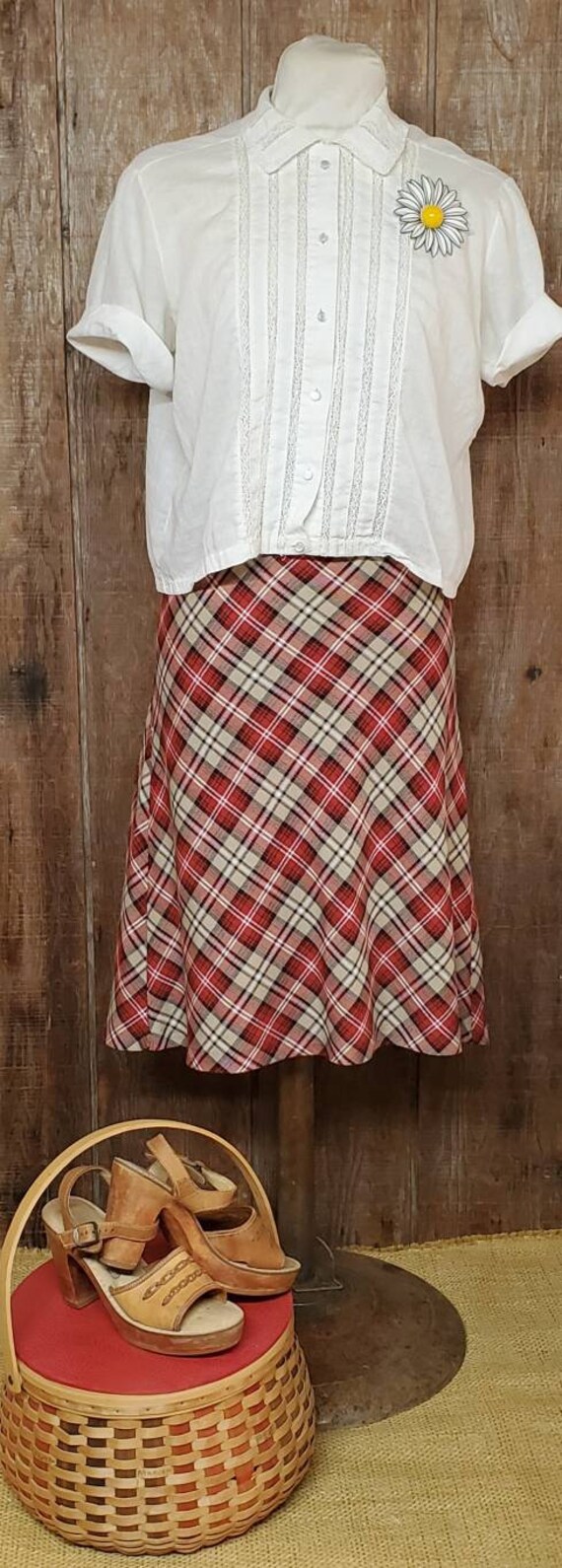 Vintage Red Plaid Skirt - image 3