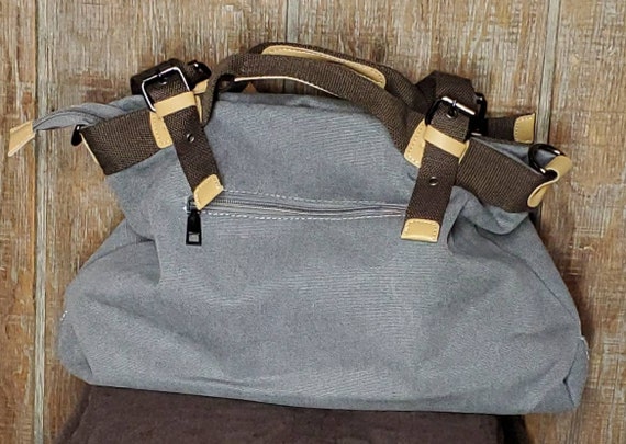 Vintage Grey Canvas and Leather Bag - image 2