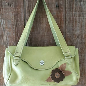 Vintage Leather Lime Green Floral Purse/Bag image 1