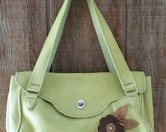 Vintage Leather Lime Green Floral Purse/Bag