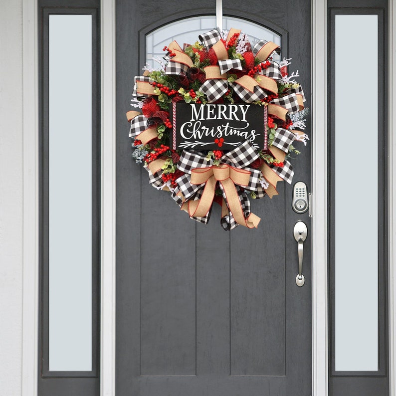 Christmas Wreaths For Front Door Buffalo Check Wreath image 0