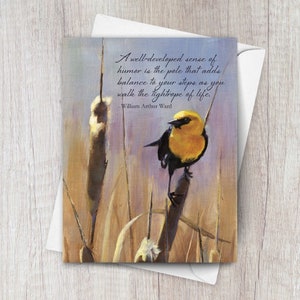 Yellow-headed Blackbird Note Card featuring an inspirational quote on front and blank inside