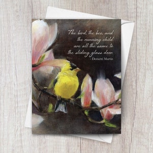 Goldfinch Note Card featuring an inspirational quote on front and blank inside