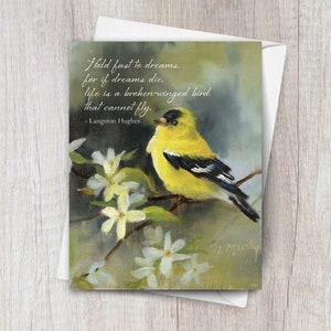 Goldfinch Note Card featuring an inspirational quote on front and blank inside