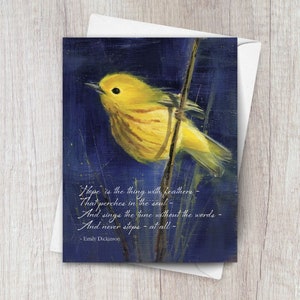 Yellow Warbler Note Card featuring an inspirational quote on front and blank inside