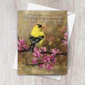 Goldfinch Note Card featuring an inspirational quote on front and blank inside
