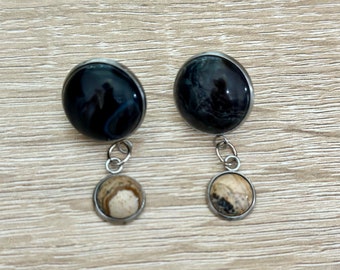 Halfedelstenen Onyx en Jasper oorbellen