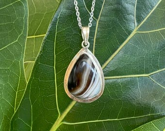 Teardrop Botswana Agate and Sterling Silver pendant Necklace