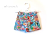 Toddler Shorts, Boys or Girls Shorts, Play Clothes, Beach Wear, Underwater Theme, Tropical Fish Print, Size 2T Only, by 8th Day Studio